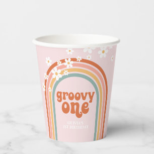 Groovy One daisy hippie rainbow first birthday Pap Paper Cups