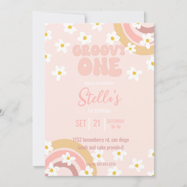 Groovy One Daisy Party Invitation (Front)