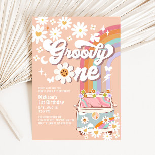 Groovy ONE Daisy Rainbow Hippie 70's 1st Birthday Invitation