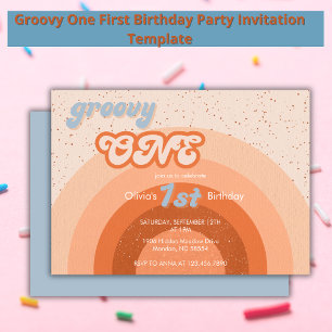 Groovy One First Birthday Girly Retro Party Invitation