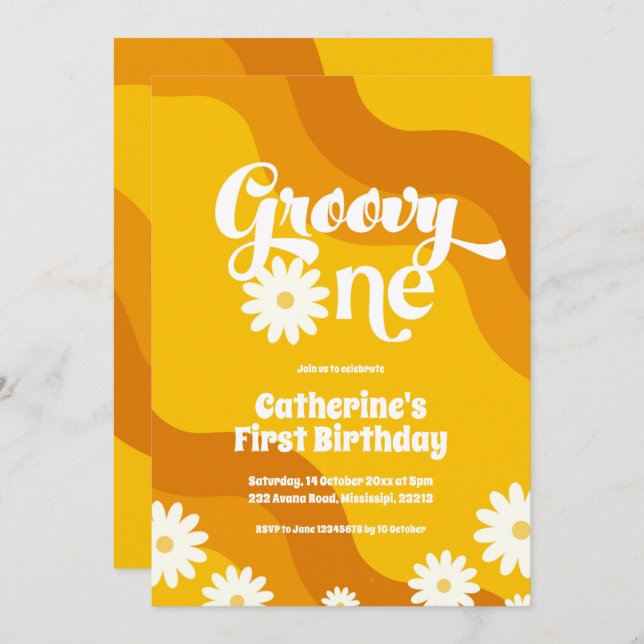 Groovy One First Birthday invitation (Front/Back)