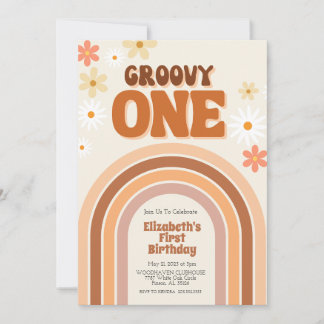 GROOVY ONE first birthday invitation 