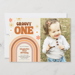 GROOVY ONE first birthday invitation with photo