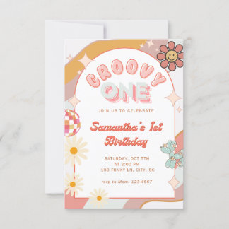 Groovy One First Birthday Party Invitation 