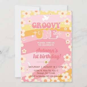 Groovy One girl 1st birthday invite, invitation. Invitation