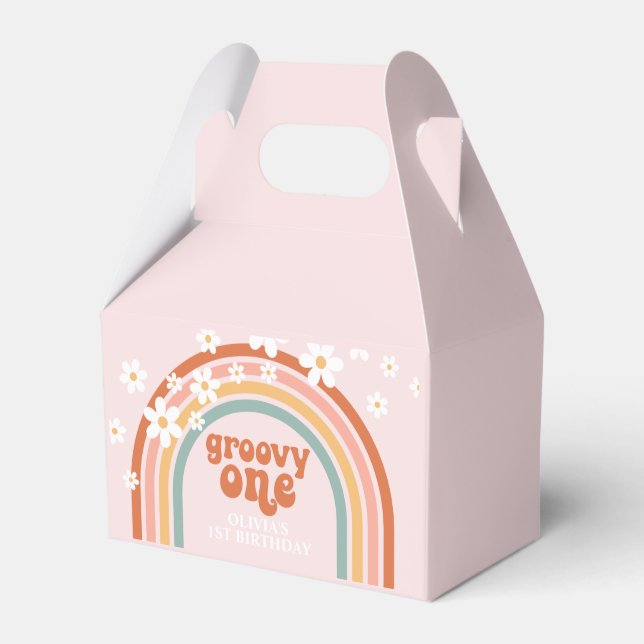 Groovy One hippie daisy rainbow 1st birthday Favou Favour Box (Front Side)