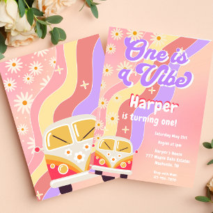 Groovy One is a Vibe Girly 1st birthday Invitation