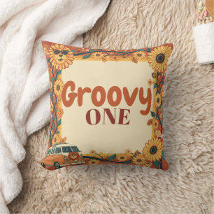 Groovy One Lion Birthday Retro 70s First Birthday  Cushion