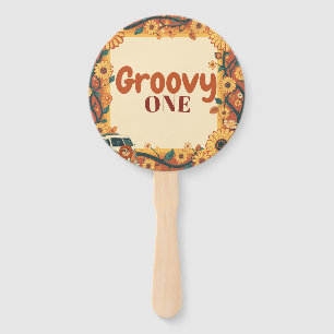 Groovy One Lion Birthday Retro 70s First Birthday Hand Fan