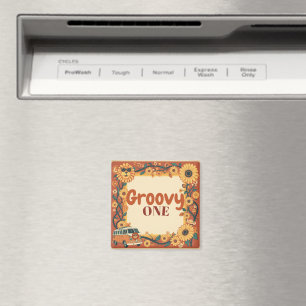 Groovy One Lion Birthday Retro 70s First Birthday Magnet