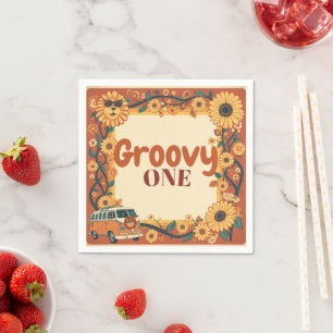 Groovy One Lion Birthday Retro 70s First Birthday Napkin