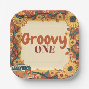 Groovy One Lion Birthday Retro 70s First Birthday Paper Plate