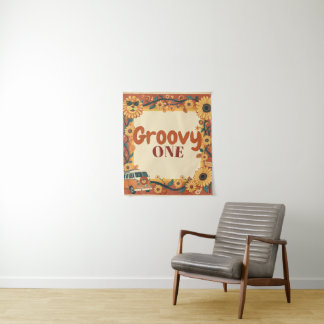 Groovy One Lion Birthday Retro 70s First Birthday Tapestry
