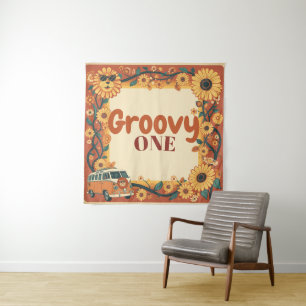 Groovy One Lion Birthday Retro 70s First Birthday  Tapestry