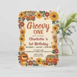 Groovy One Lion Birthday Retro 70s First Birthday Thank You Card