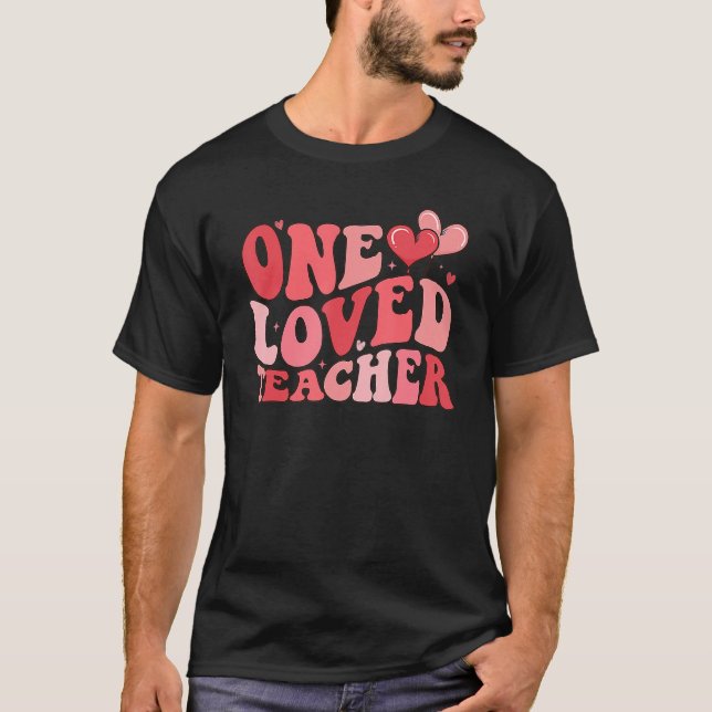 Groovy One Loved Teacher 100 Days of School Valent T-Shirt (Front)