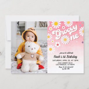 Groovy One Portrait 1st Birthday Invitation