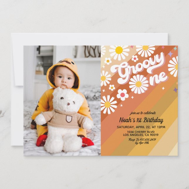 Groovy One Portrait 1st Birthday Invitation (Front)