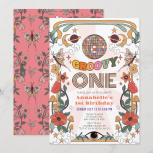 Groovy One Psychedelic Retro Girl 1st Birthday Invitation
