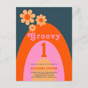 Groovy One Rainbow 1st Birthday Party Invitation Postcard