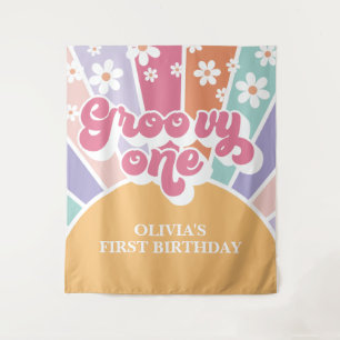 Groovy One Rainbow Sunshine daisy Tapestry