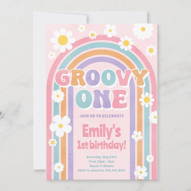 Groovy One Retro 1st Birthday Party Invitation (Front)