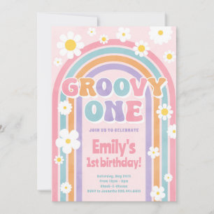 Groovy One Retro 1st Birthday Party Invitation