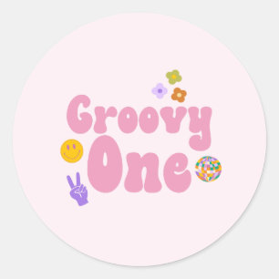 Groovy One Retro 70's 1st First Birthday Classic Round Sticker