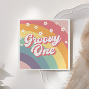 Groovy One Retro 70s Rainbow Daisy 1st Birthday  Napkin