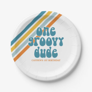 Groovy One Retro Boy birthday Paper Plates
