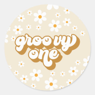 Groovy One Retro Daisy 1st Birthday Classic Round Sticker