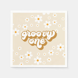 Groovy One Retro Daisy 1st Birthday Napkin