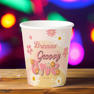 Groovy one retro daisy 1st birthday printed paper cups
