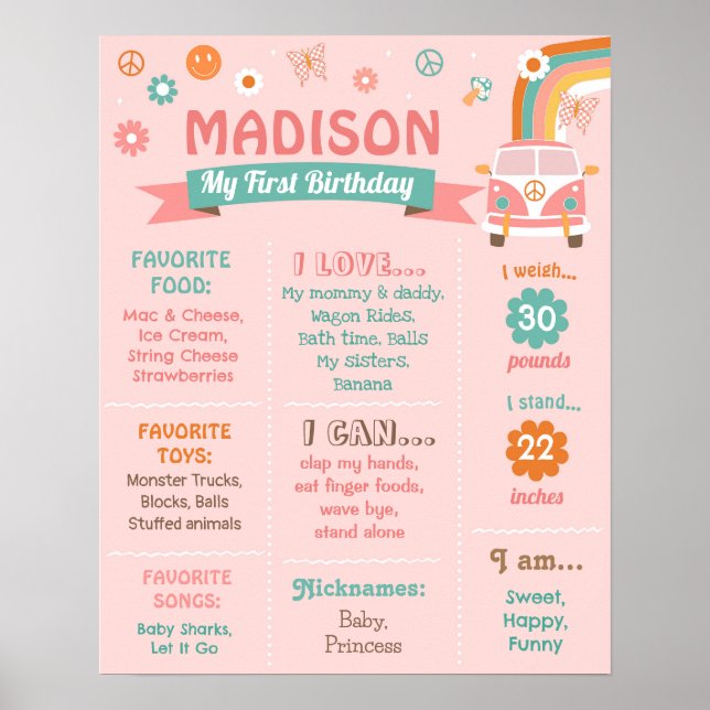 Groovy One Retro Daisy Birthday Milestone Sign (Front)