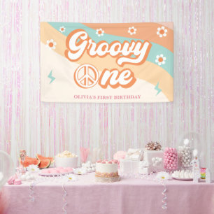 Groovy One Retro Daisy Birthday Party Banner