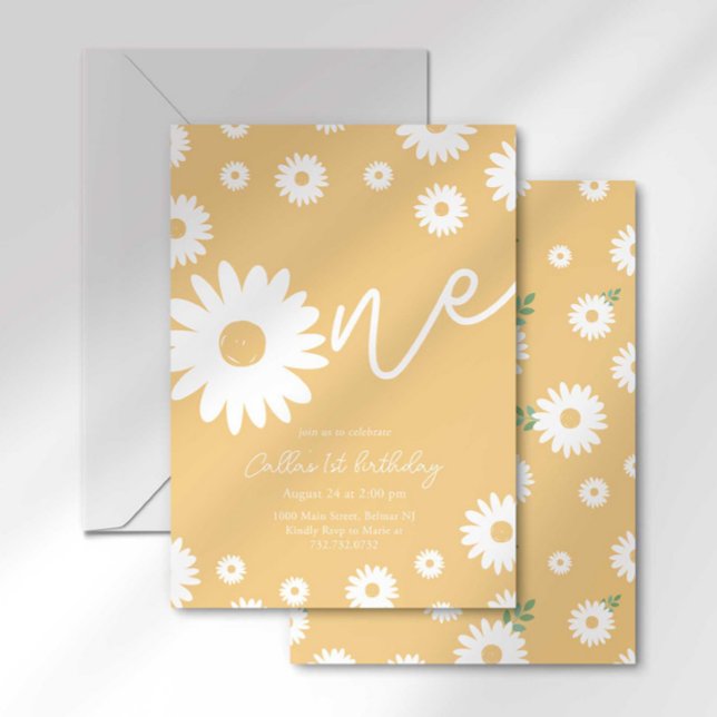 Groovy One Retro Daisy Boho First Birthday Invitation (Creator Uploaded)