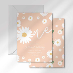 Groovy One Retro Daisy Boho First Birthday Invitation