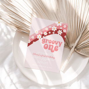 Groovy One Retro daisy boho floral first birthday Invitation