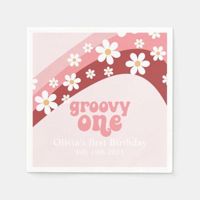 Groovy One Retro daisy boho floral first birthday Napkin (Front)