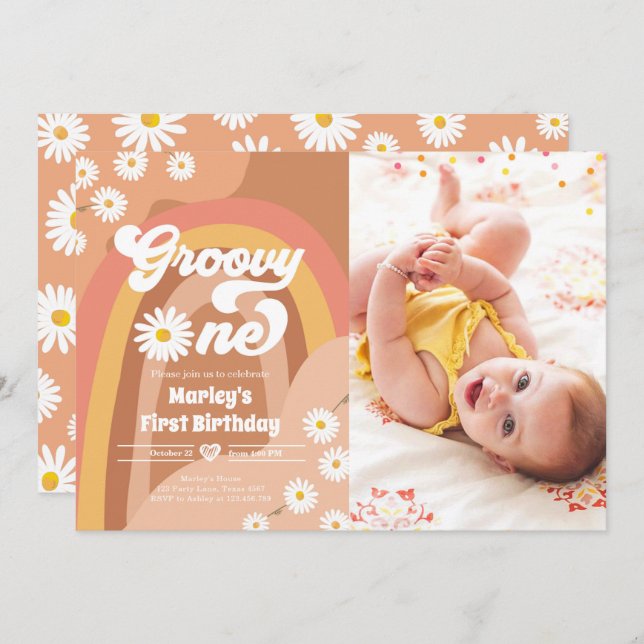 Groovy One Retro Daisy Boho Hippie First Birthday  Invitation (Front/Back)