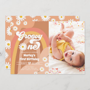 Groovy One Retro Daisy Boho Hippie First Birthday  Invitation
