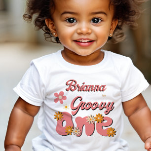 Groovy one retro daisy first birthday party baby T-Shirt