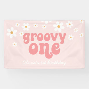 Groovy One Retro Daisy Pink 1st Birthday Banner