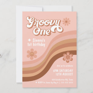Groovy One Retro Daisy Pink Girl 1st Birthday Invitation