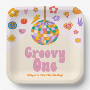 Groovy One Retro Disco Ball 1st Birthday Party Paper Plate