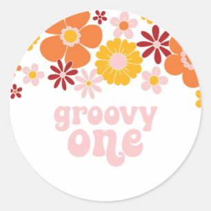 Groovy One Retro Floral 1st birthday Classic Round Sticker