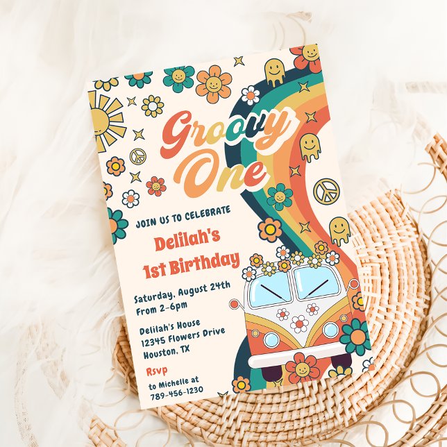 Groovy One Retro Floral 1st Birthday Party  Invitation (Creator Uploaded)