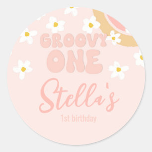 Groovy One Retro Floral 1st Classic Round Sticker