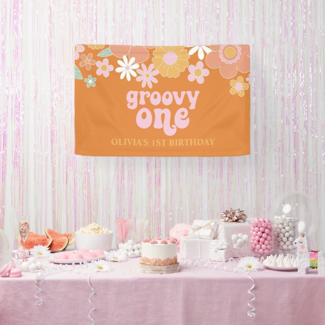Groovy One Retro Floral Birthday Banner (Party)