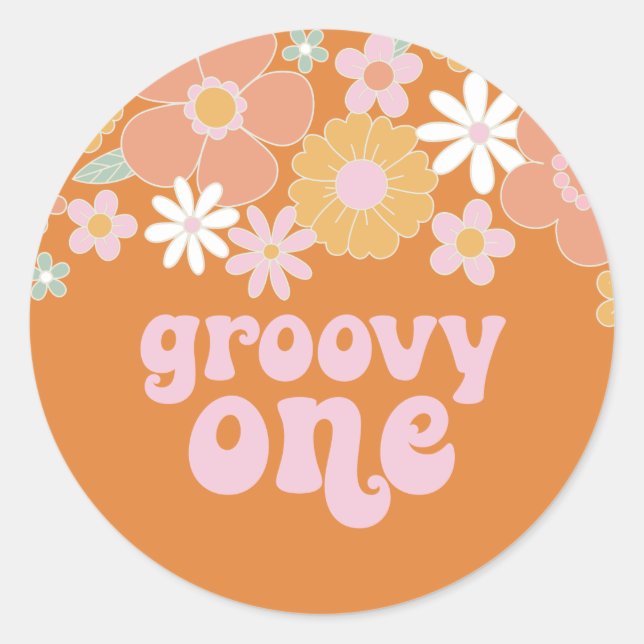 Groovy One Retro Floral Birthday Banner Classic Round Sticker (Front)